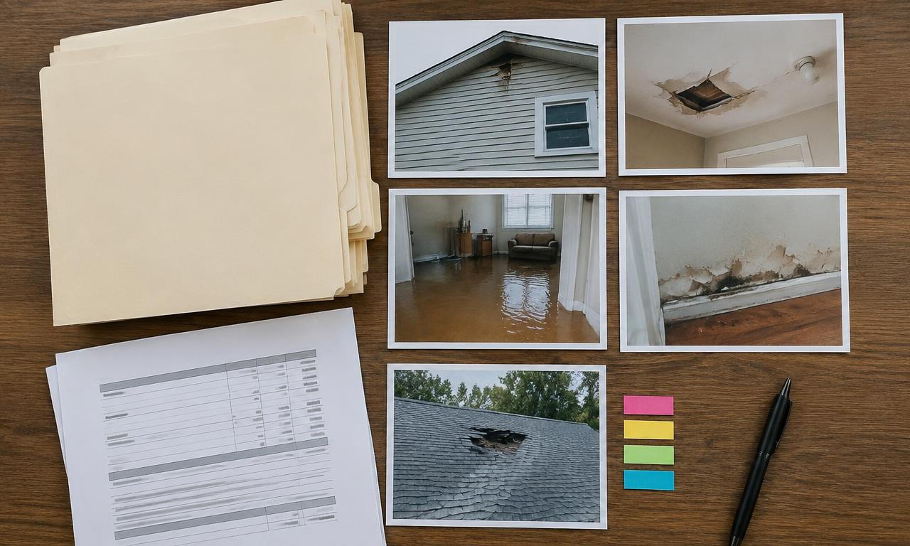 Organized photos, estimates, and correspondence prepared to challenge a denied property claim in Florida