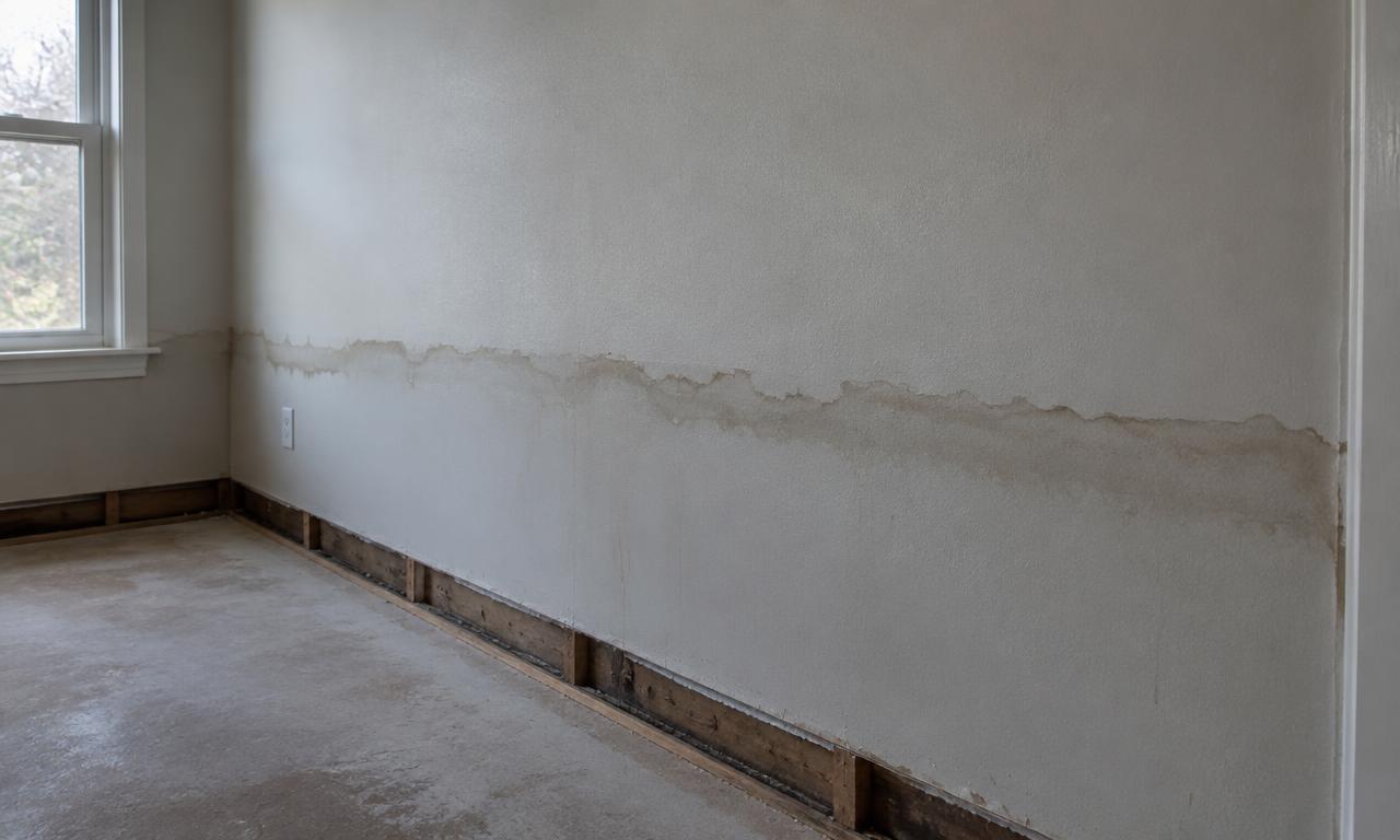 A visible flood water line on drywall inside a Florida home, used to document a flood damage claim