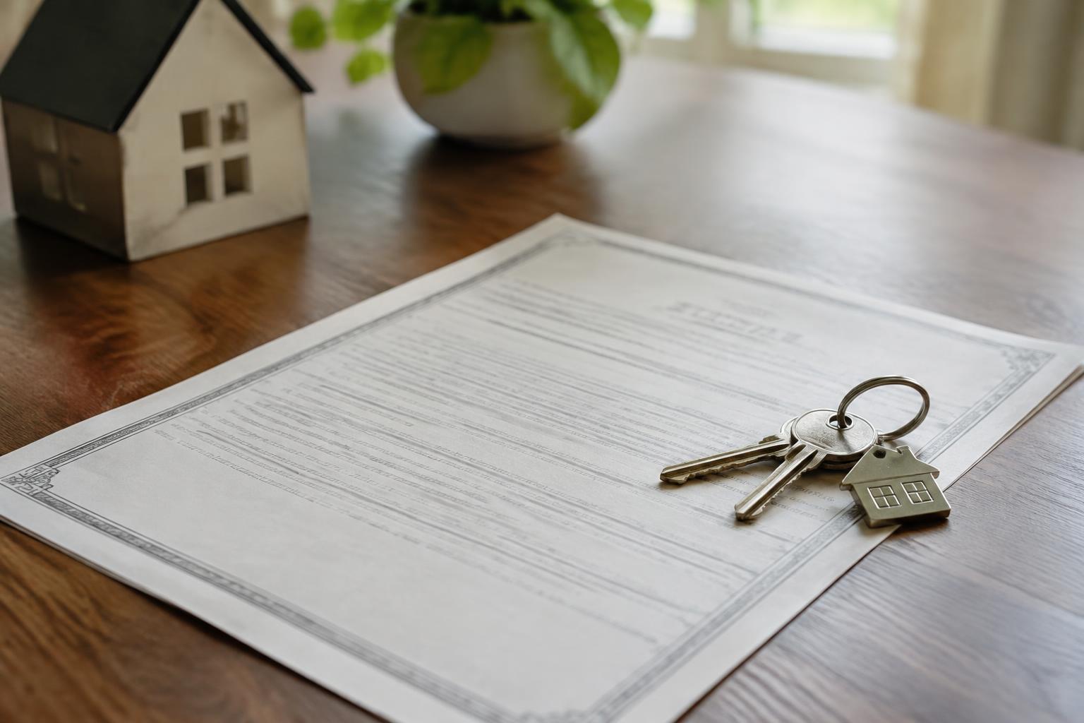 Florida property deed and house keys on a desk