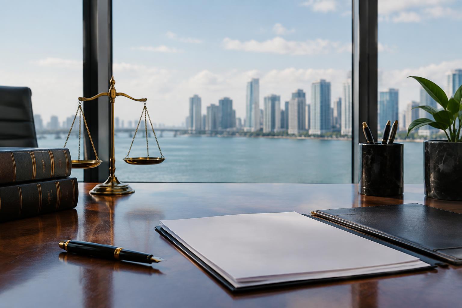 Attorney's desk with legal documents in a Miami office setting representing George Orellana's practice
