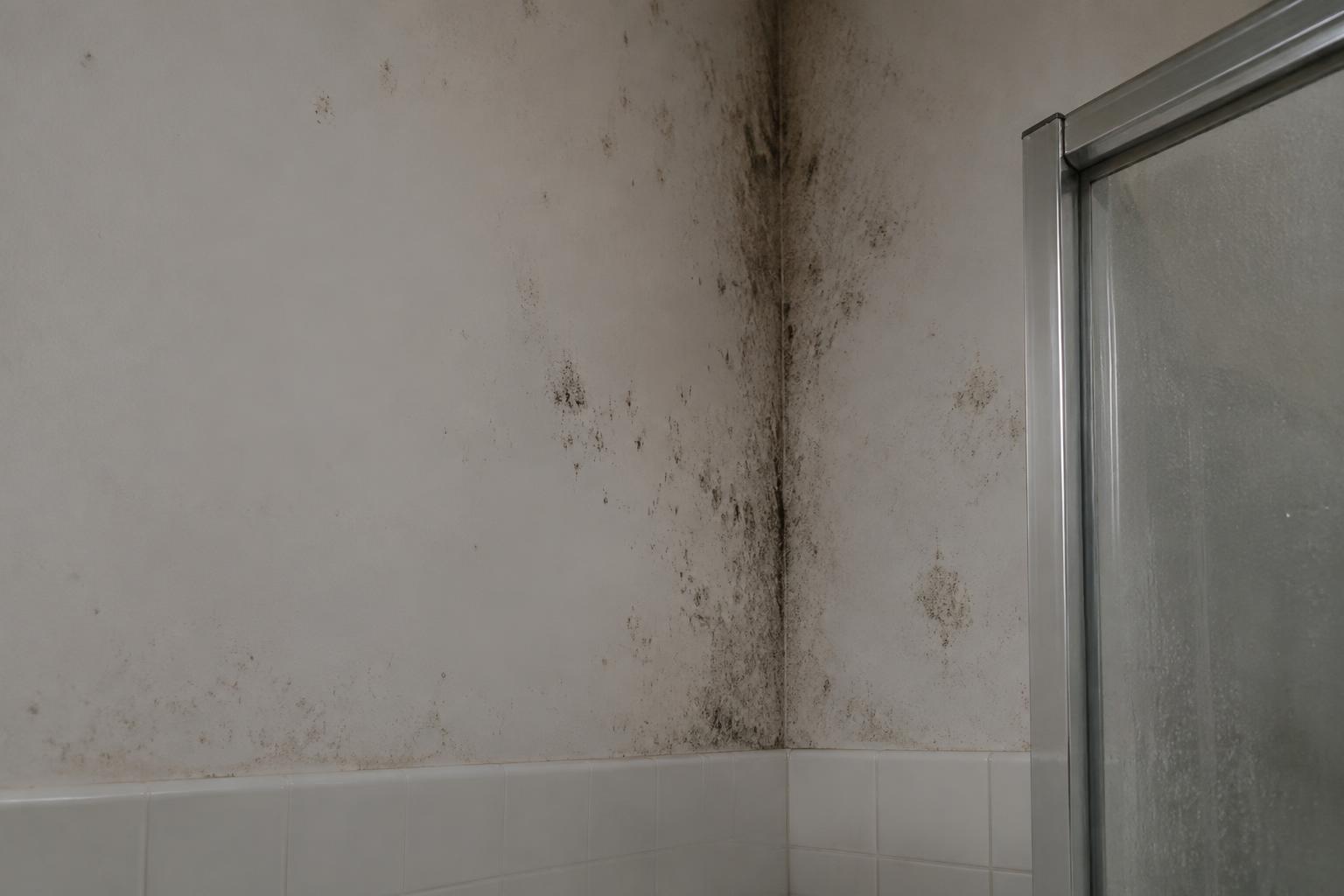 Visible mold growth along a bathroom wall in a Florida home following water intrusion
