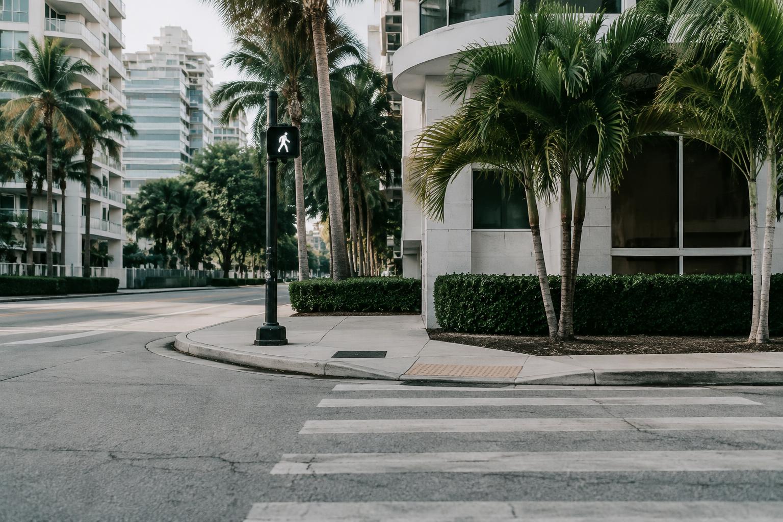 A Miami crosswalk illustrating the setting of a pedestrian accident claim
