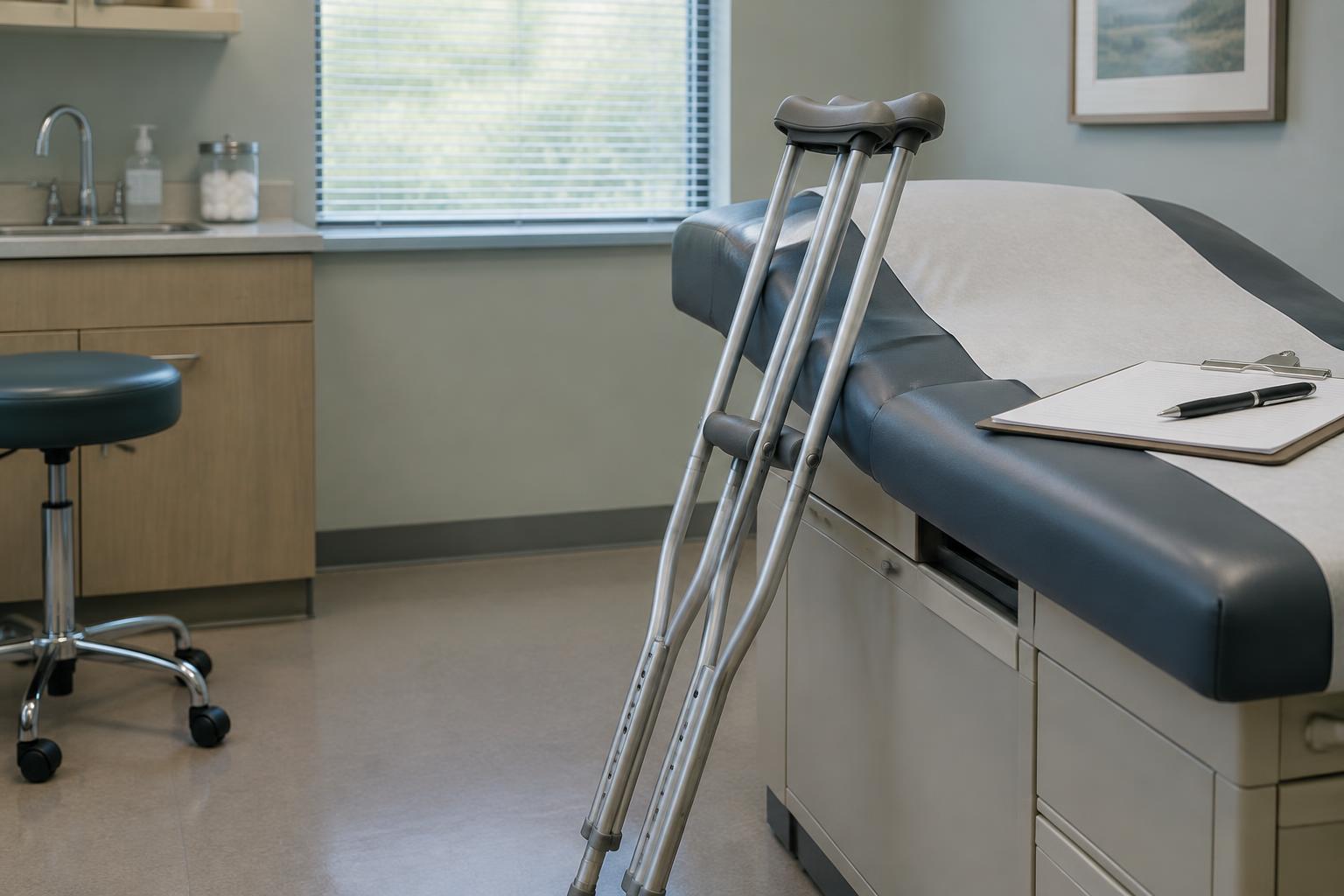 A medical consultation setting representing treatment after a pedestrian injury