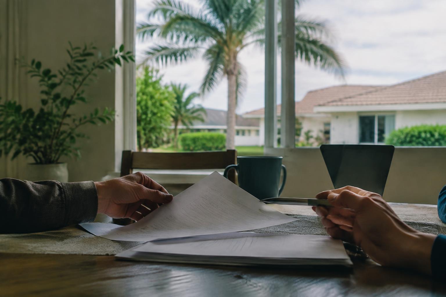 Florida homeowner reviewing insurance paperwork representing property and injury claim practice areas
