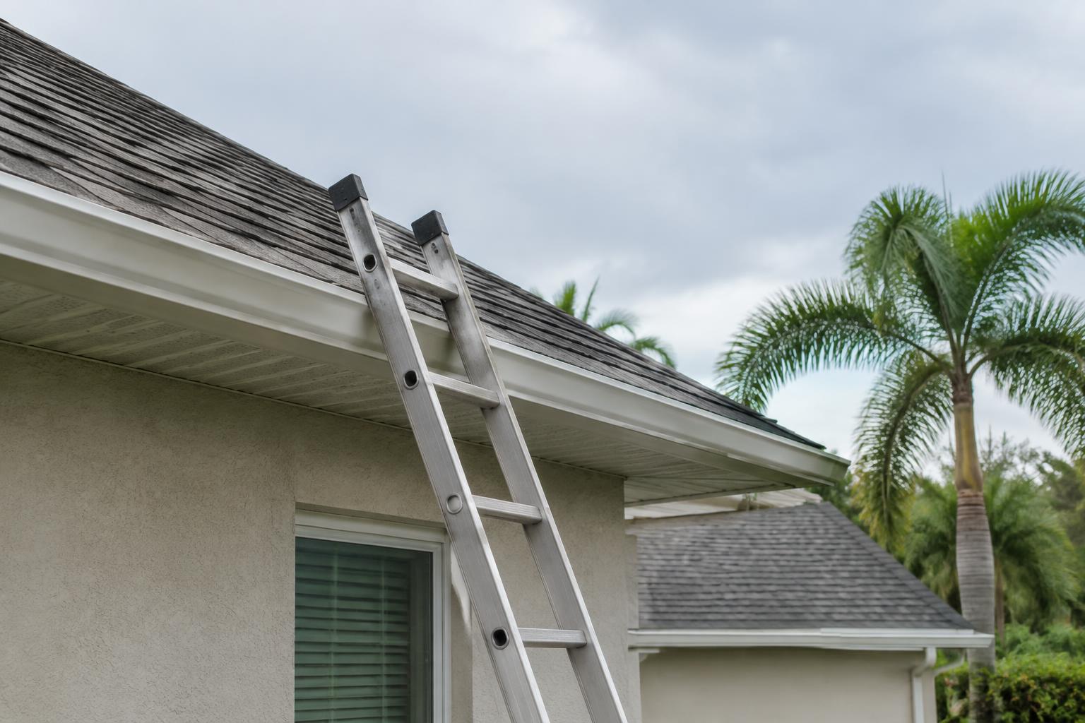 An inspector examining a residential roof during a Florida property insurance claim review
