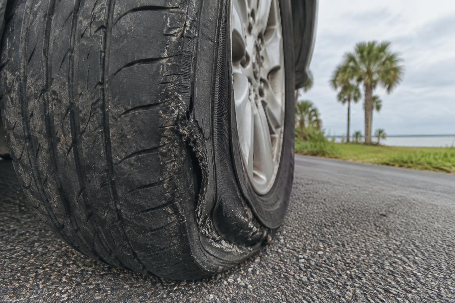 Close inspection of a vehicle tire relevant to a rollover accident investigation